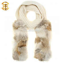 Brand Design Warm Winter Knitted Wool and Genuine Raccoon Fur Scarf